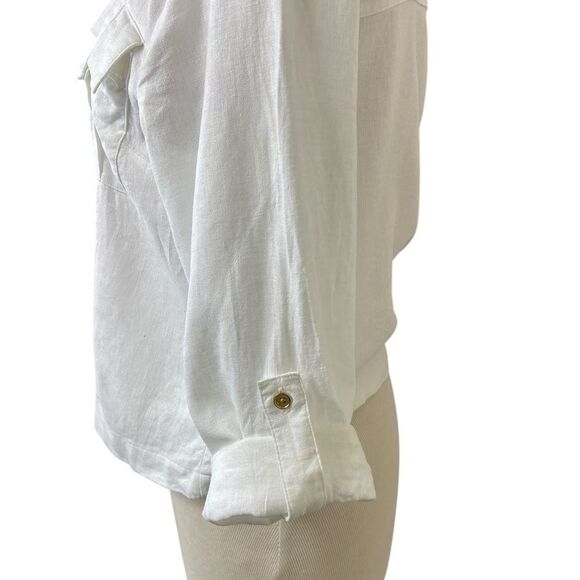 Women's White Michael Kors Button-Up Top blouse w/roll up sleeves - Picture 3 of 9